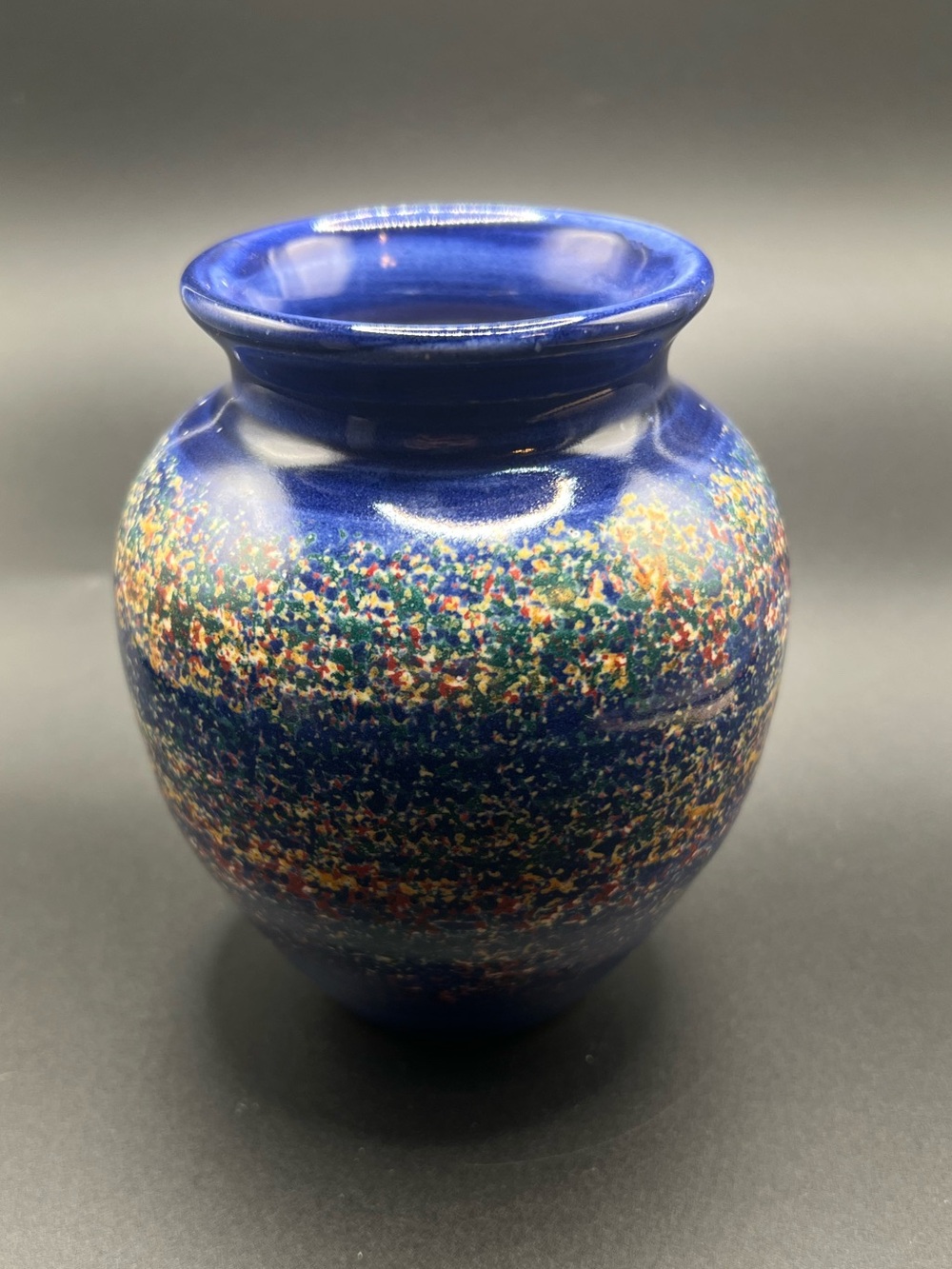 ✨ Signed Studio Art Pottery Vibrant Speckled Cobalt Blue Ceramic Vase